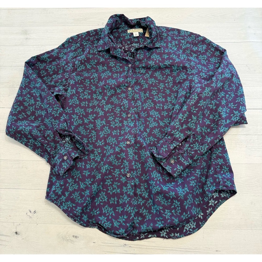 Vintage L.L. Bean purple teal button down shirt women's size 12